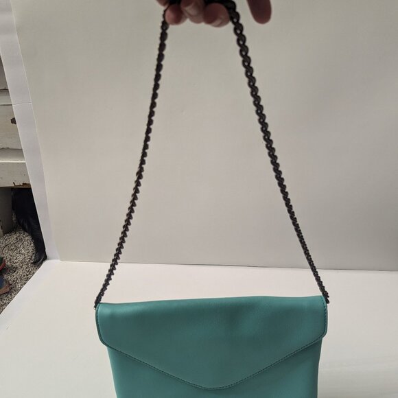 New J Crew Tiffany Blue Leather Envelope Bag with Chain - Picture 10 of 16